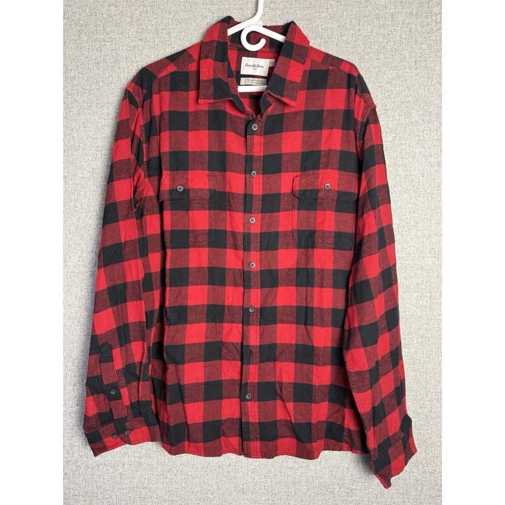 Goodfellow Co Red Black Buffalo Plaid Flannel Button Down Long Sleeve Shirt‎ XXL